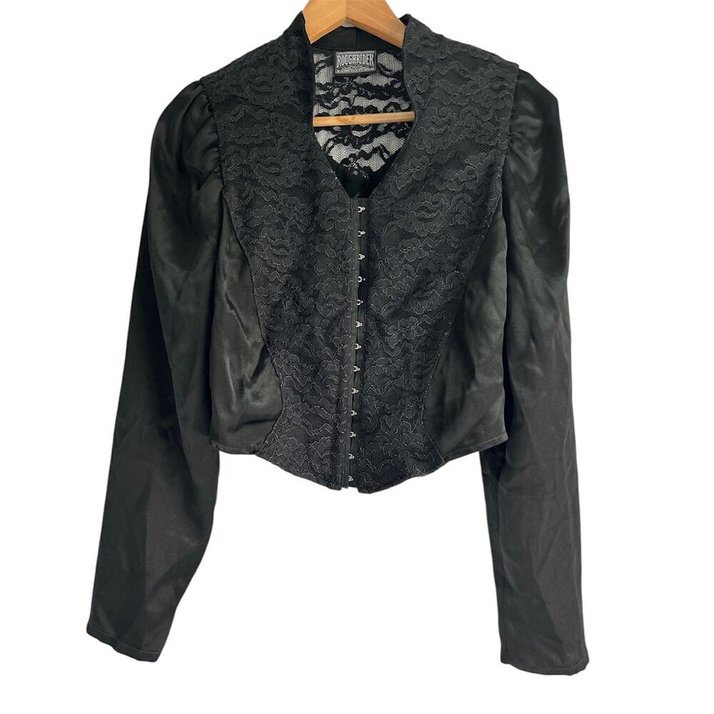 Vintage Roughrider Circle T Women’s Whimsygoth Black Lace Satin‎ Corset Blouse
